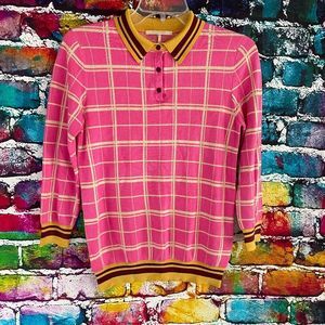 SCOTCH & SODA Palm Cove  Pink Plaid Polo Shirt Top Blouse Size Small
